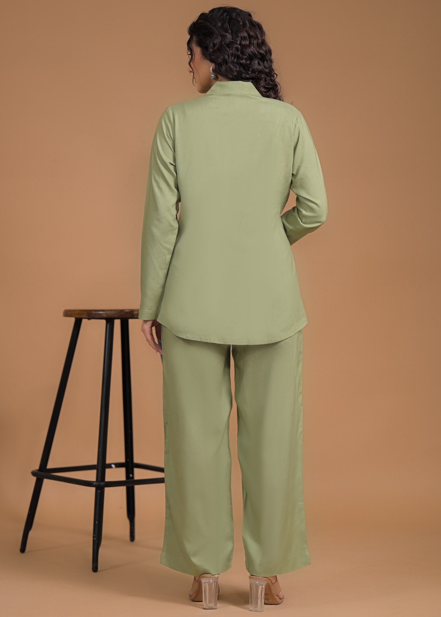 Pure Viscose Sage Green Coord Set Back