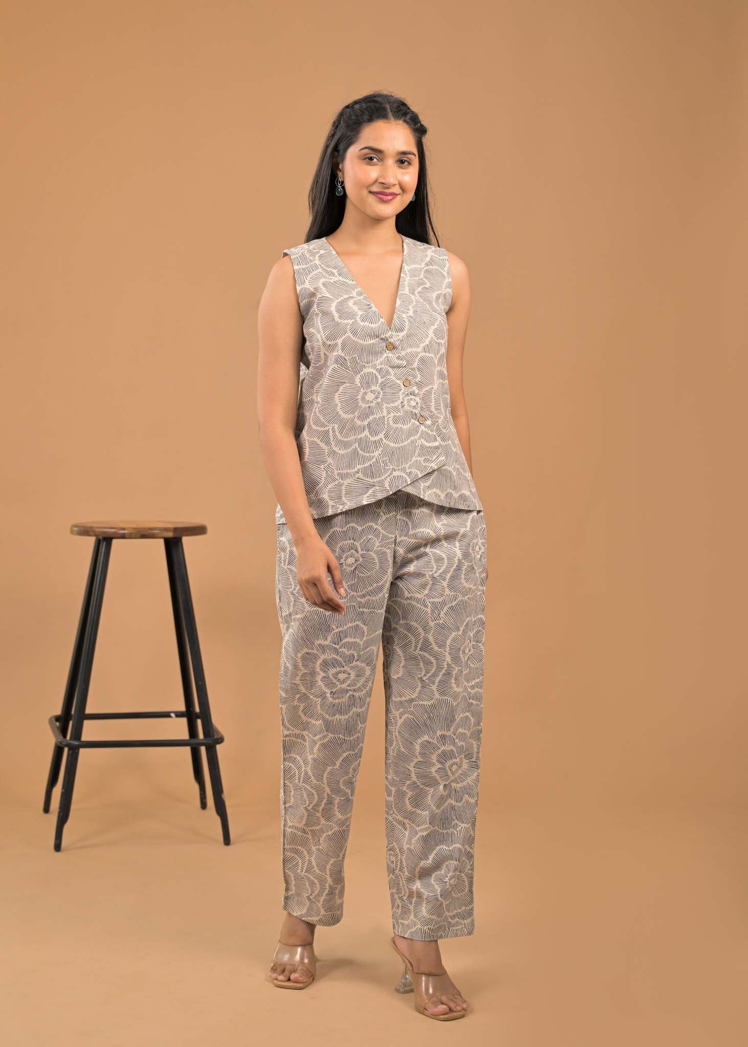 Pure Cotton Grey Floral Co-ord Set