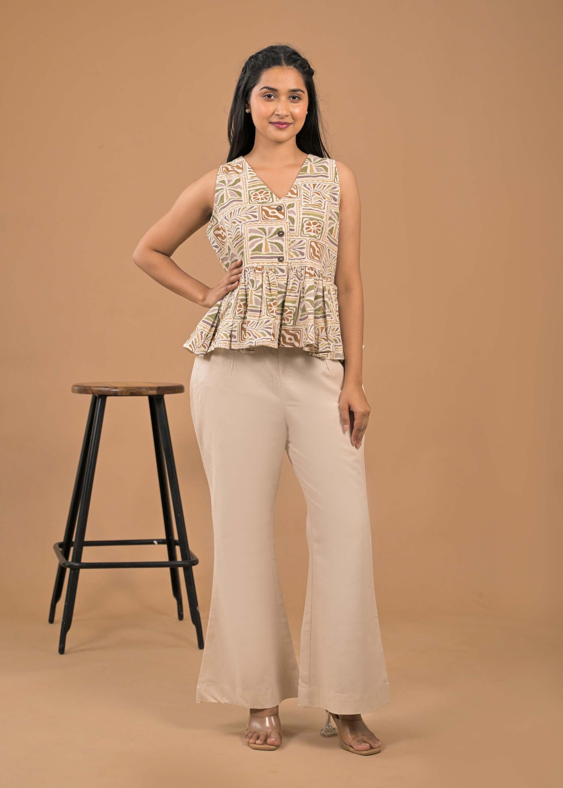 Casual Wear Mustard Floral Top and Bottom Set Front