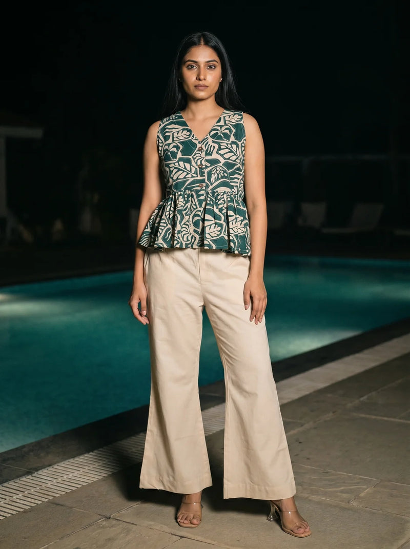 green botanical print peplum co ord set front full