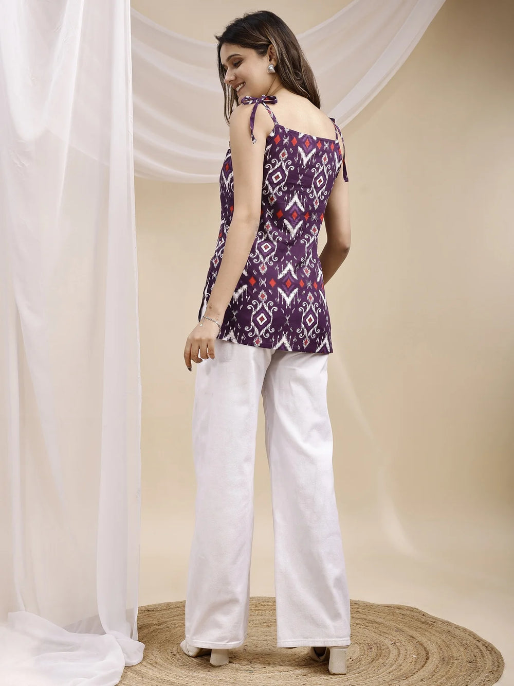 purple ikat kurti three quarter view