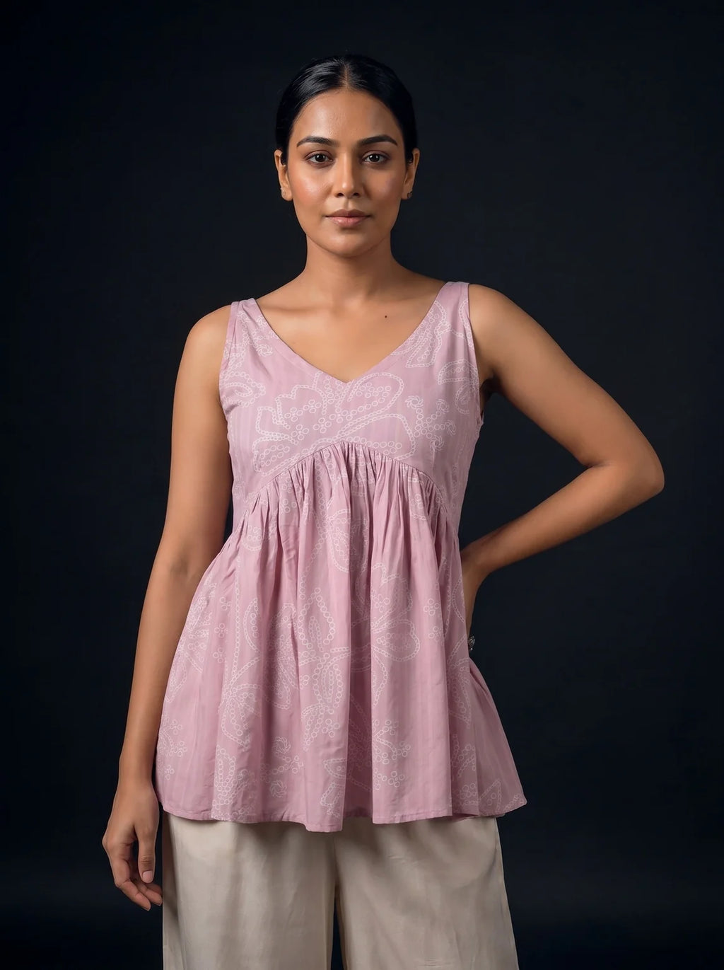 baby pink schiffli top front view