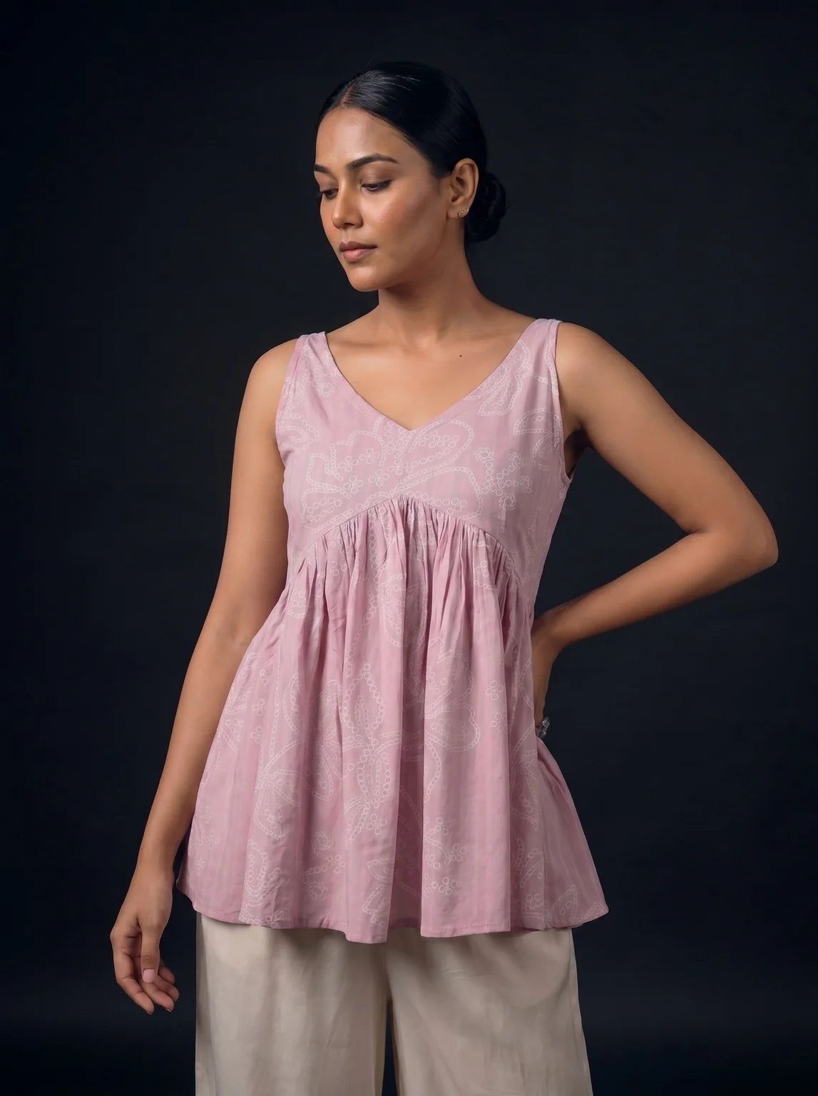 baby pink schiffli top secondary front view