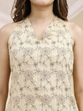 beige floral print kurti halter neckline