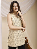 beige floral print kurti waist up