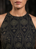 black gold ethnic print halter neckline