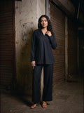 black solid viscose co ord set front full