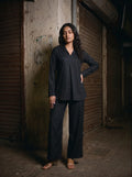 black solid viscose co ord set front relaxed