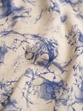 blue abstract print cotton flax fabric detail