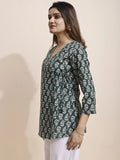 bottle green botanical kurti side view