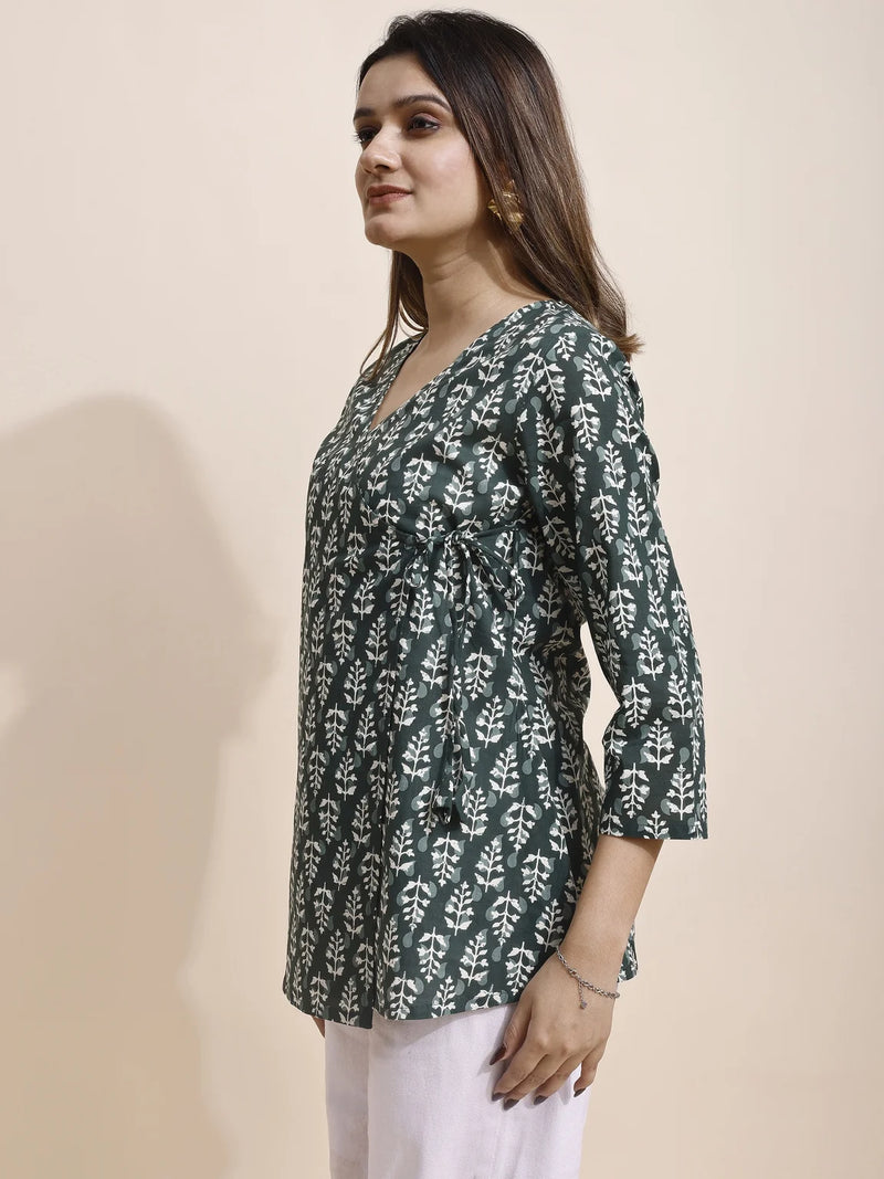 bottle green botanical kurti side view