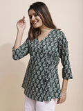 bottle green kurti angrakha tie up detail