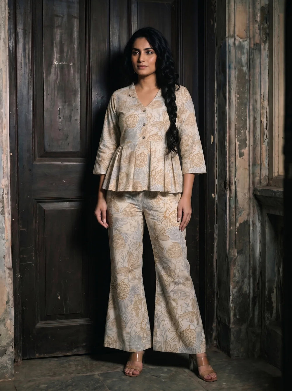 chikoo floral peplum co ord set three quarter