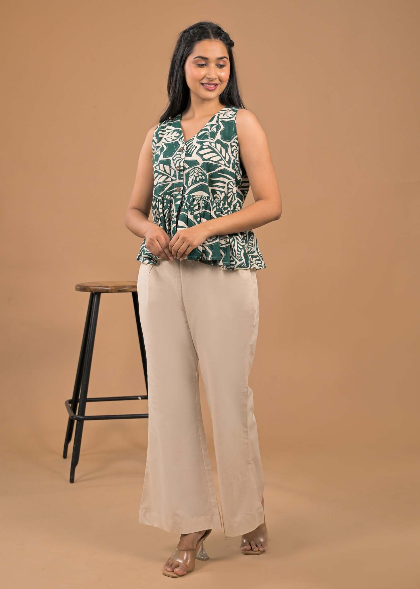 Pure Cotton Green Top and Bottom Set Front