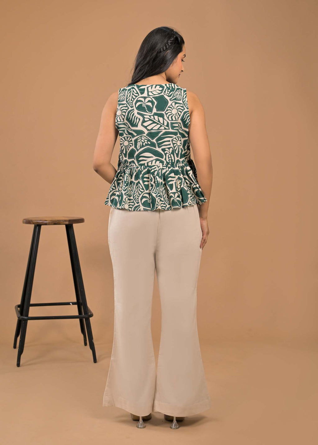 Pure Cotton Green Top and Bottom Set Back