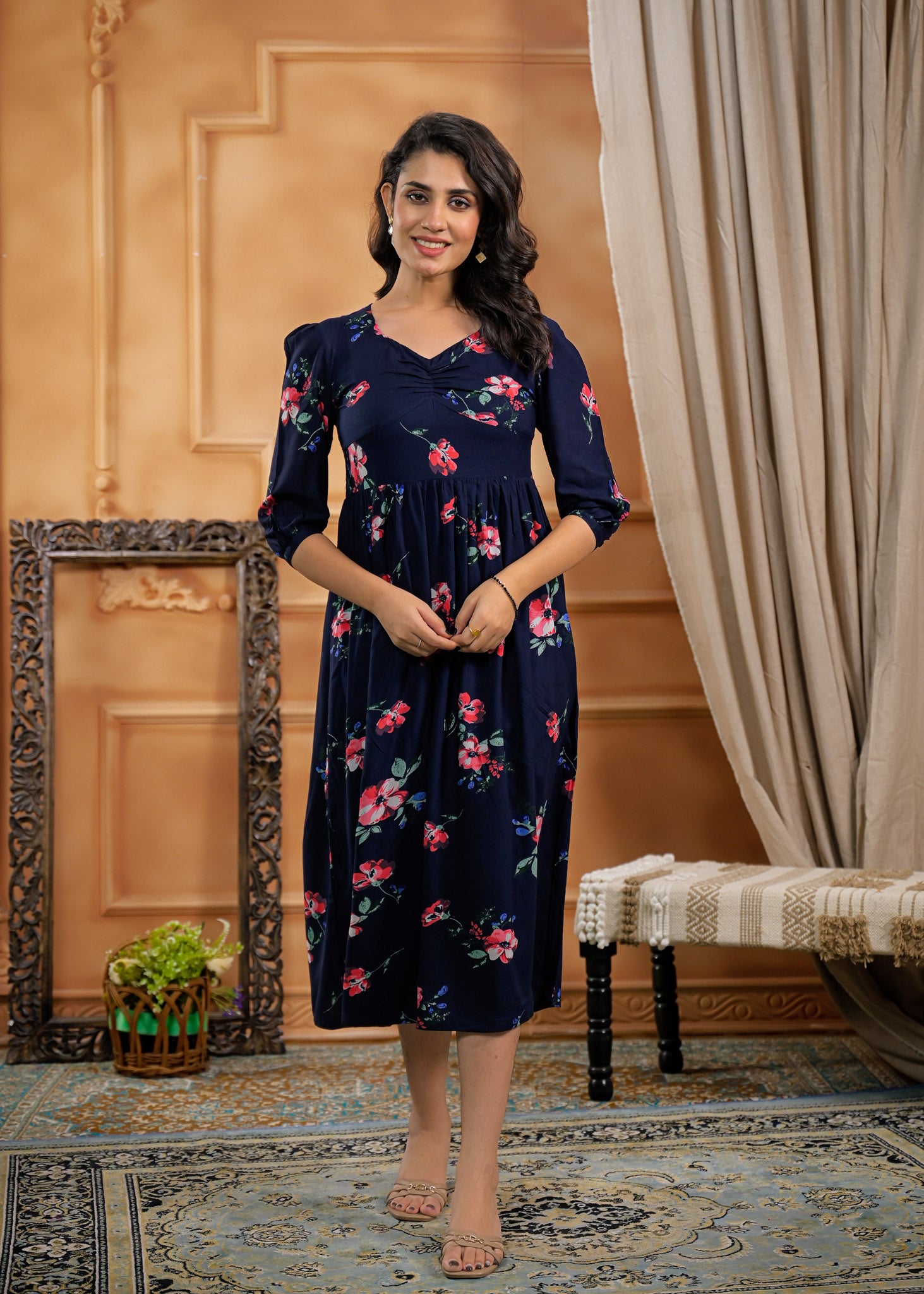 Rayon Navy Blue Dress 1