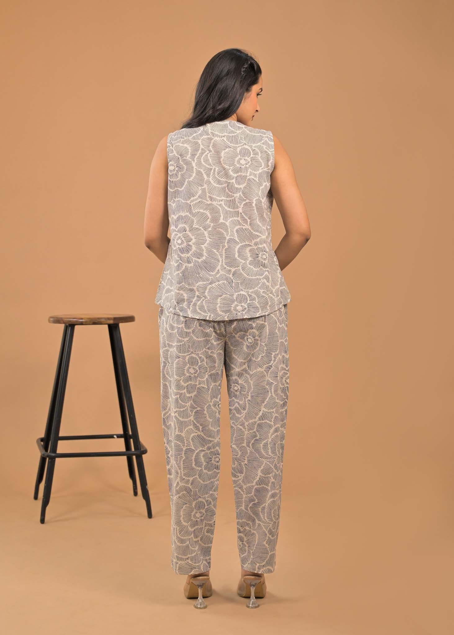 Pure Cotton Grey Floral Co-ord Set Back