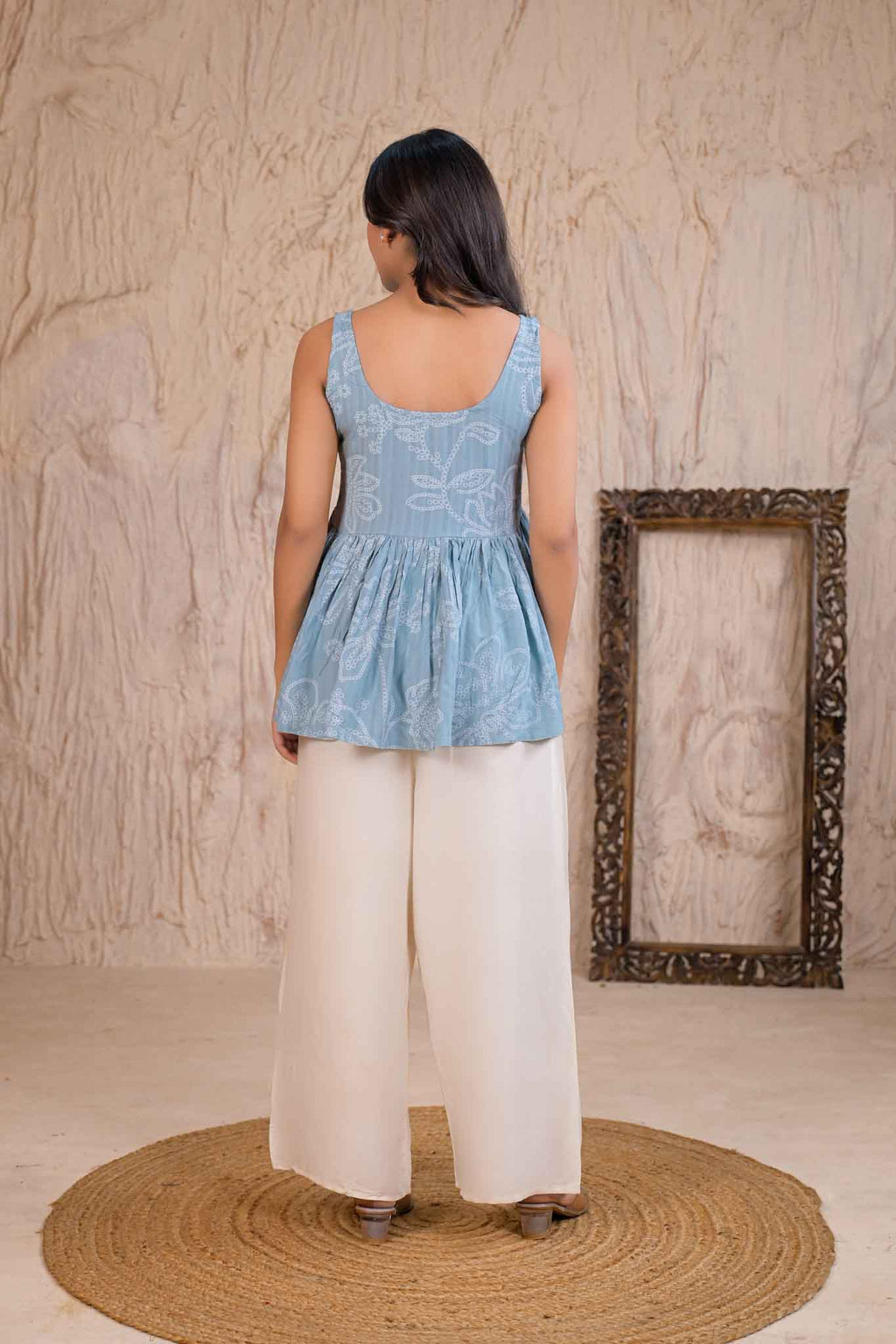 Rayon Powder Blue Kurti Back