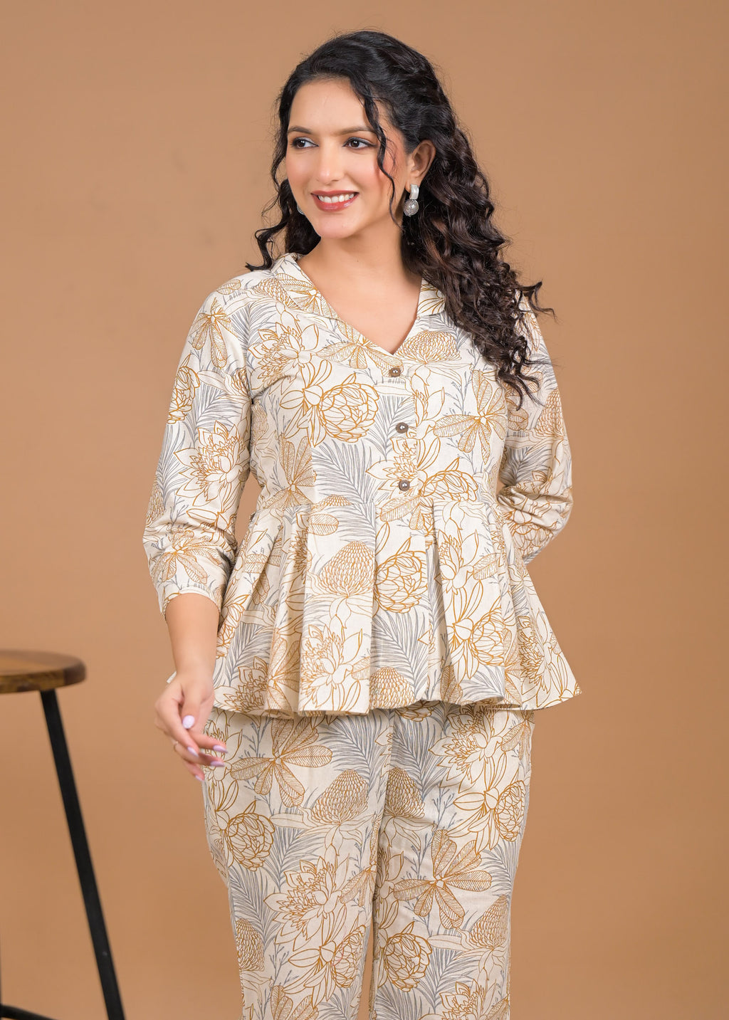 Pure Cotton Botanical Coord Set Close Up