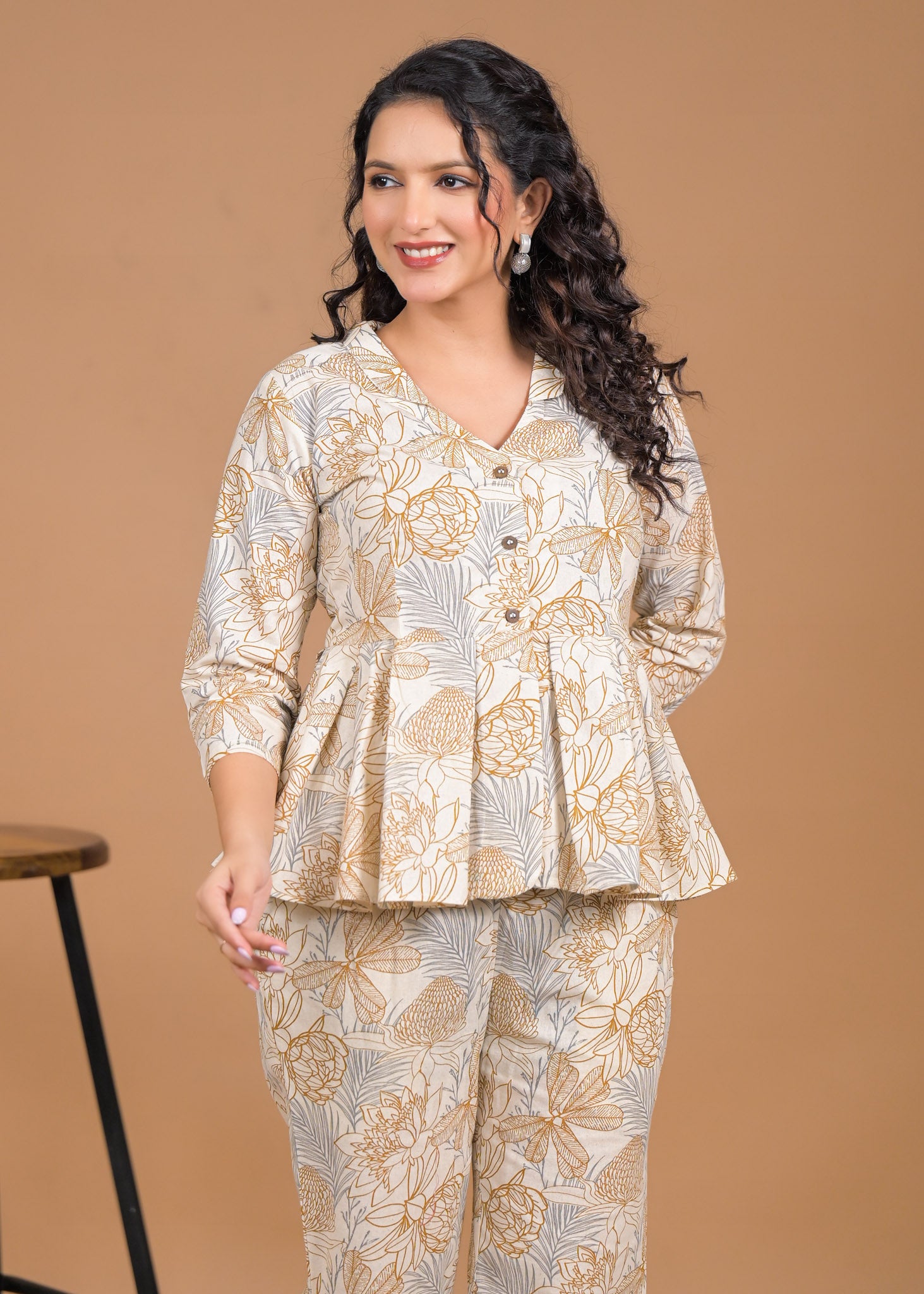 Pure Cotton Botanical Coord Set Close Up