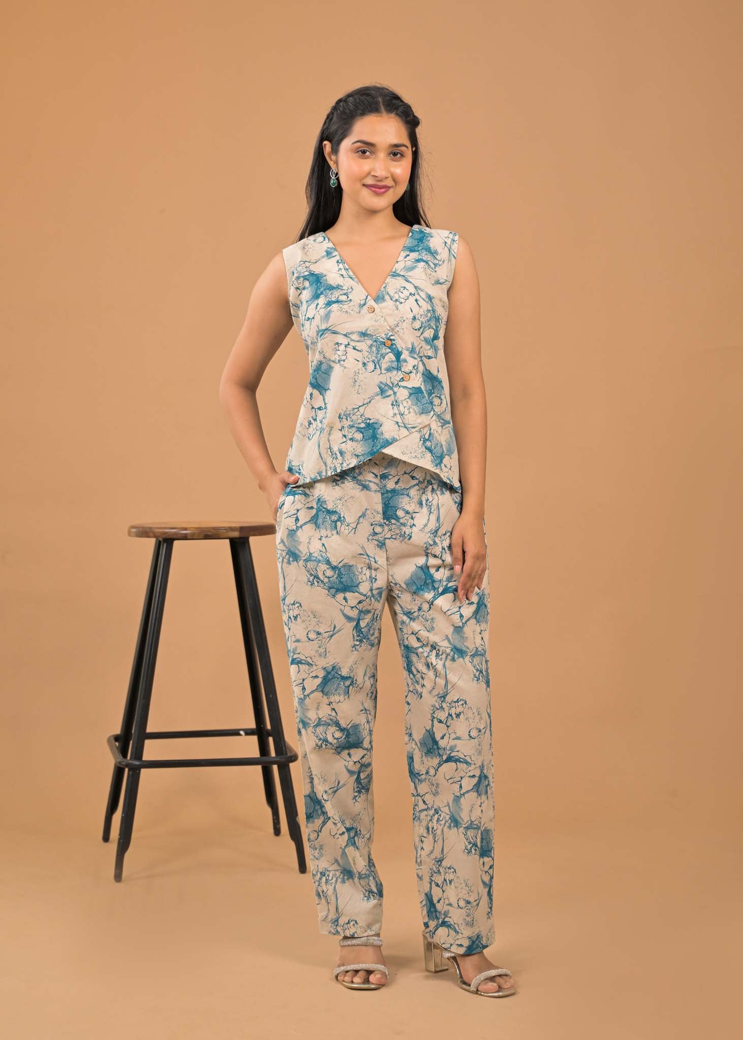 Pure Cotton Morpeach Abstract Print Co-ord Set Pocket