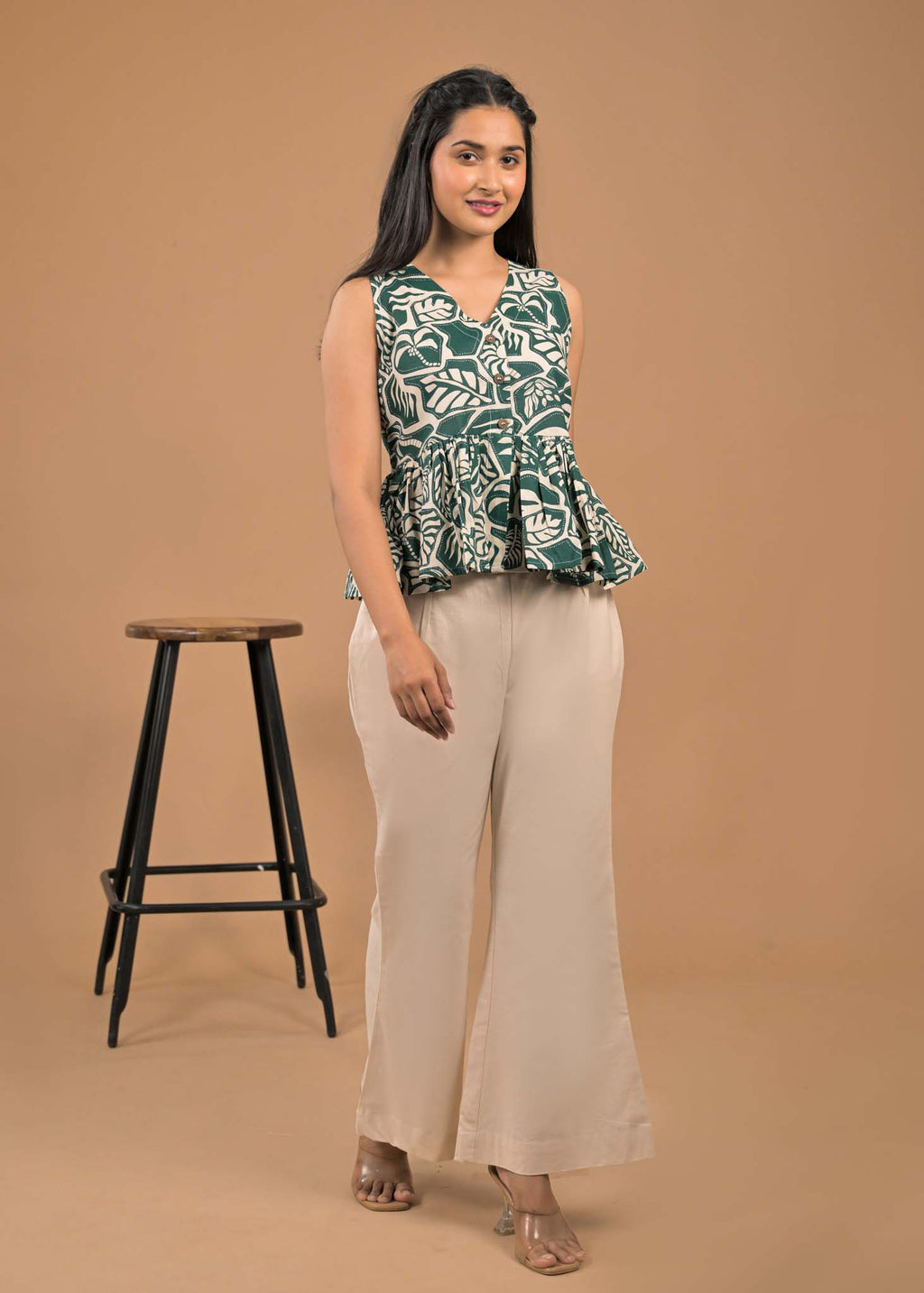 Casual Wear Green Top and Bottom Set Front