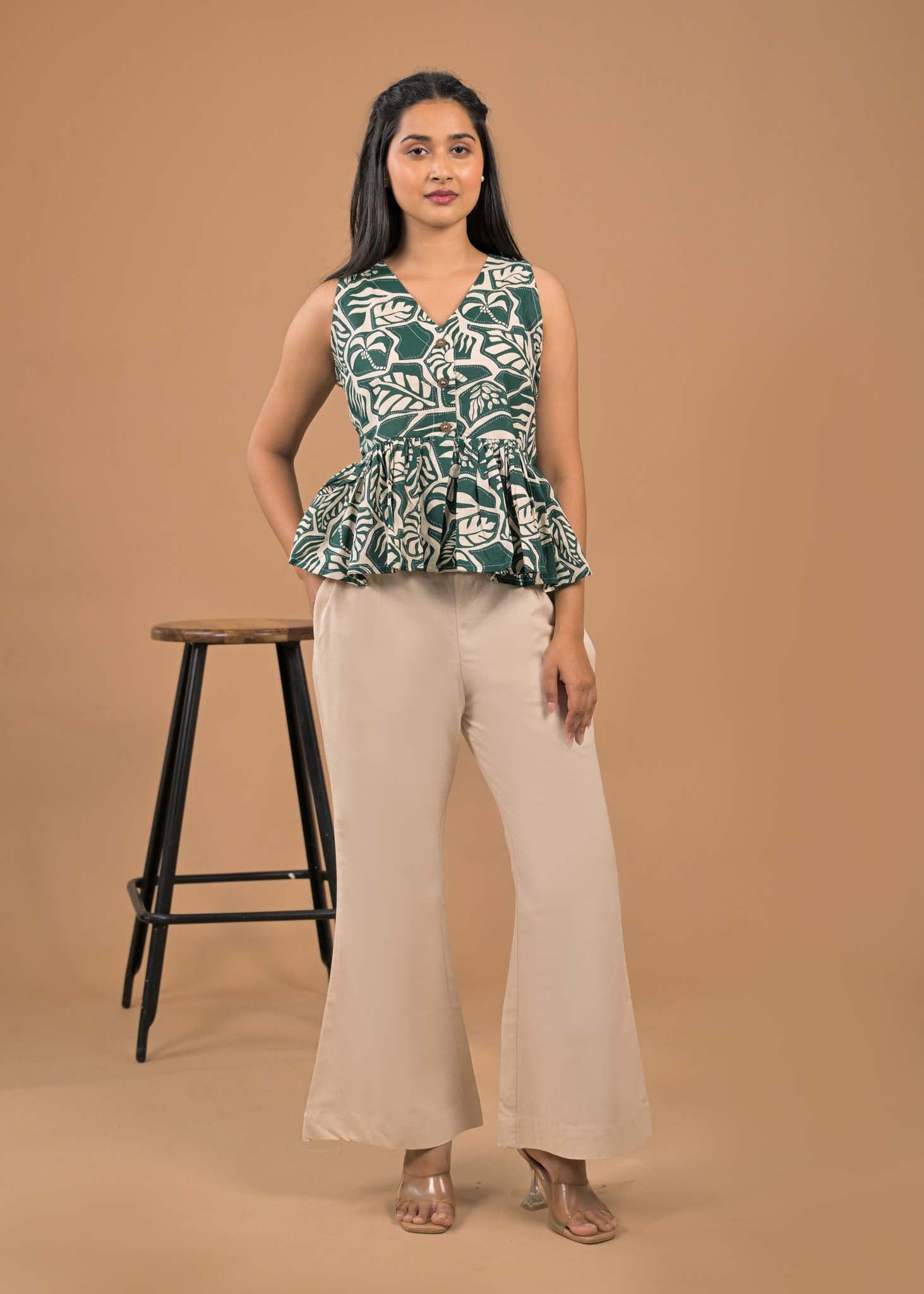 Pure Cotton Green Top and Bottom Set Pocket