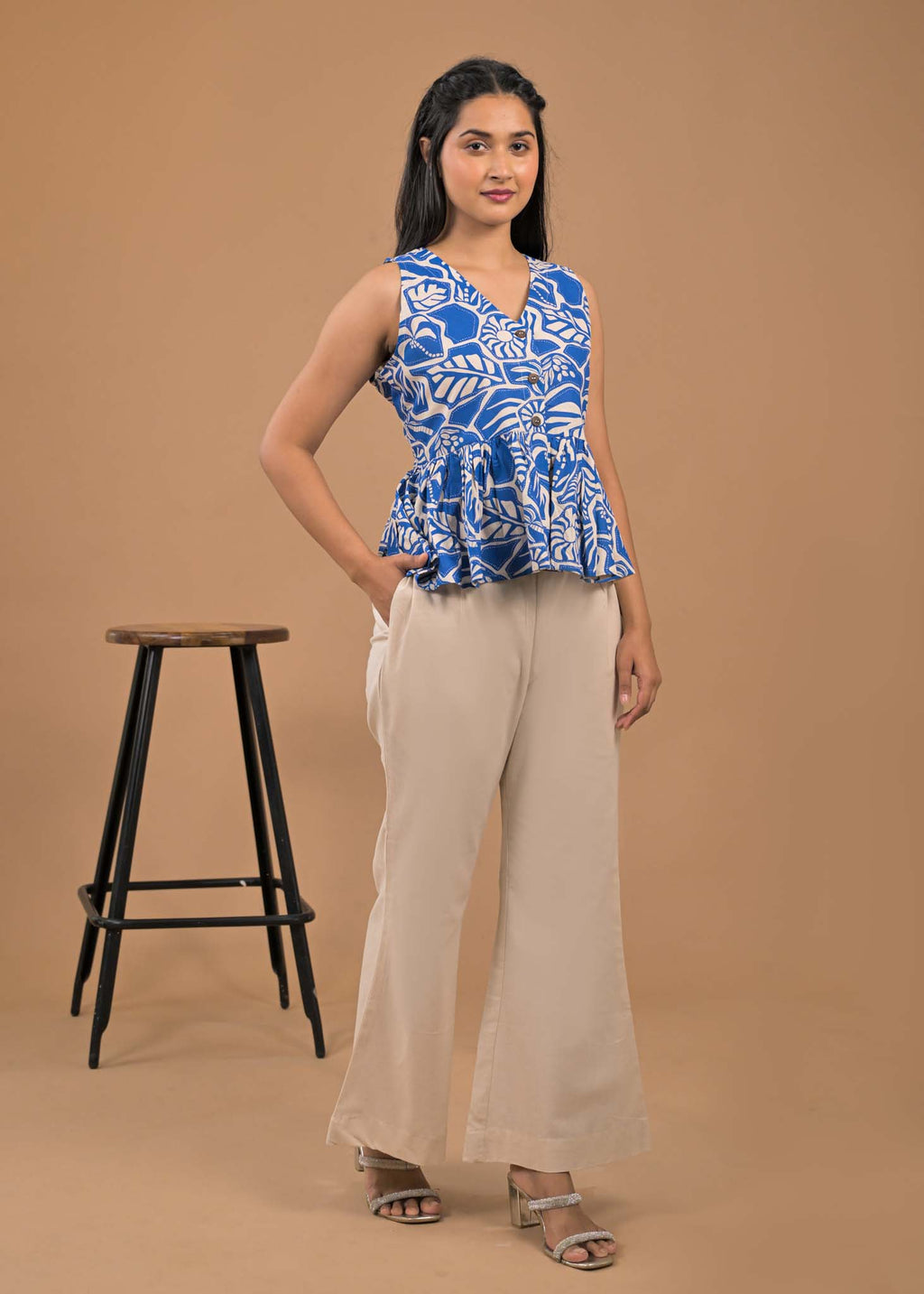 Pure Cotton Blue Top and Bottom Set Pocket