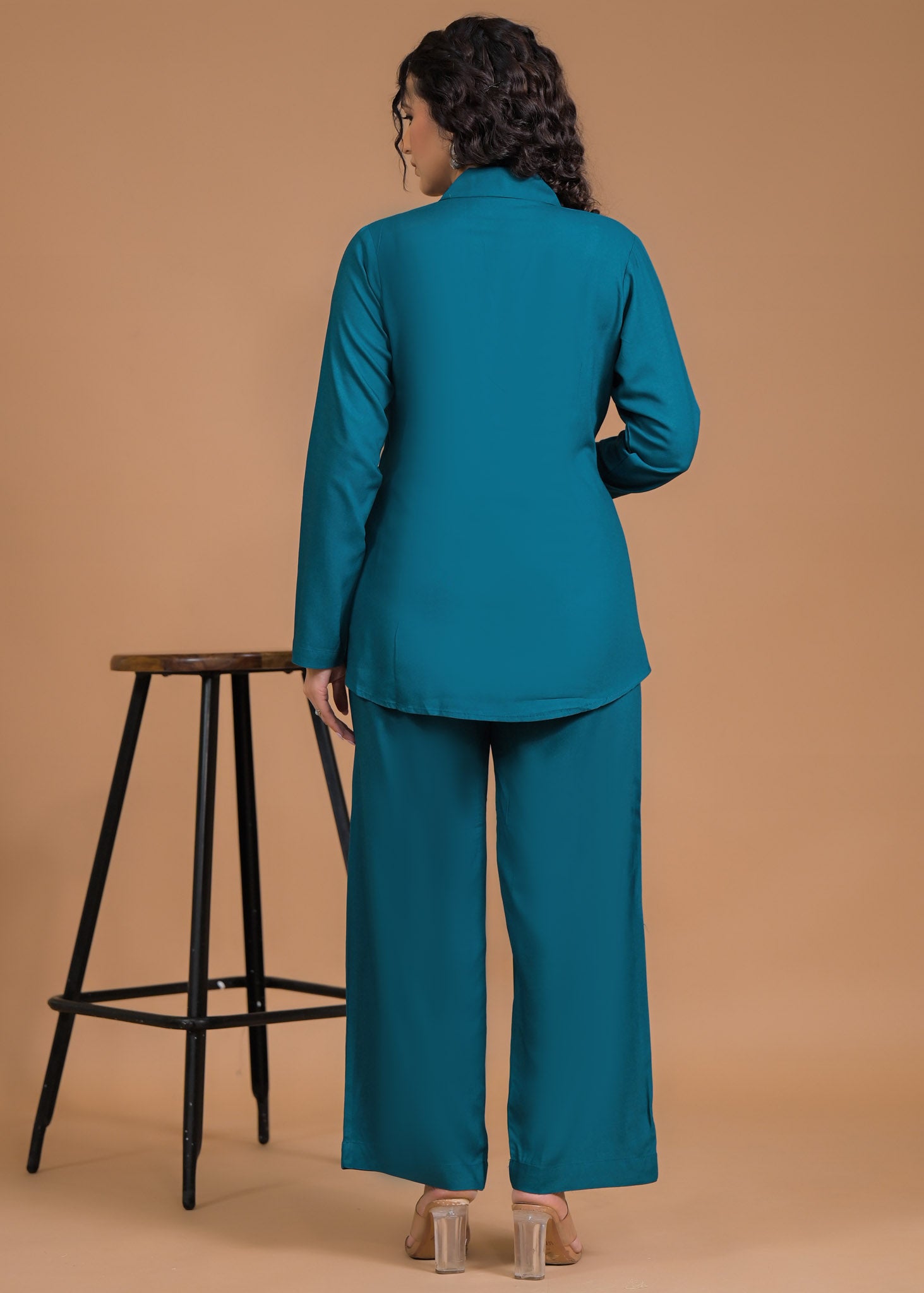 Pure Viscose Teal Coord Set Back