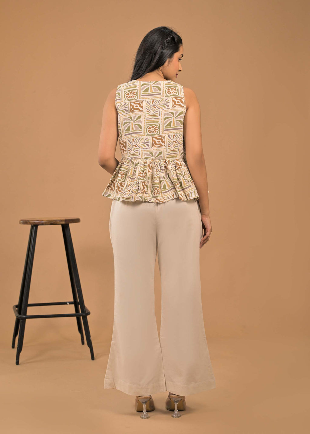 Pure Cotton Mustard Floral Top and Bottom Set Back