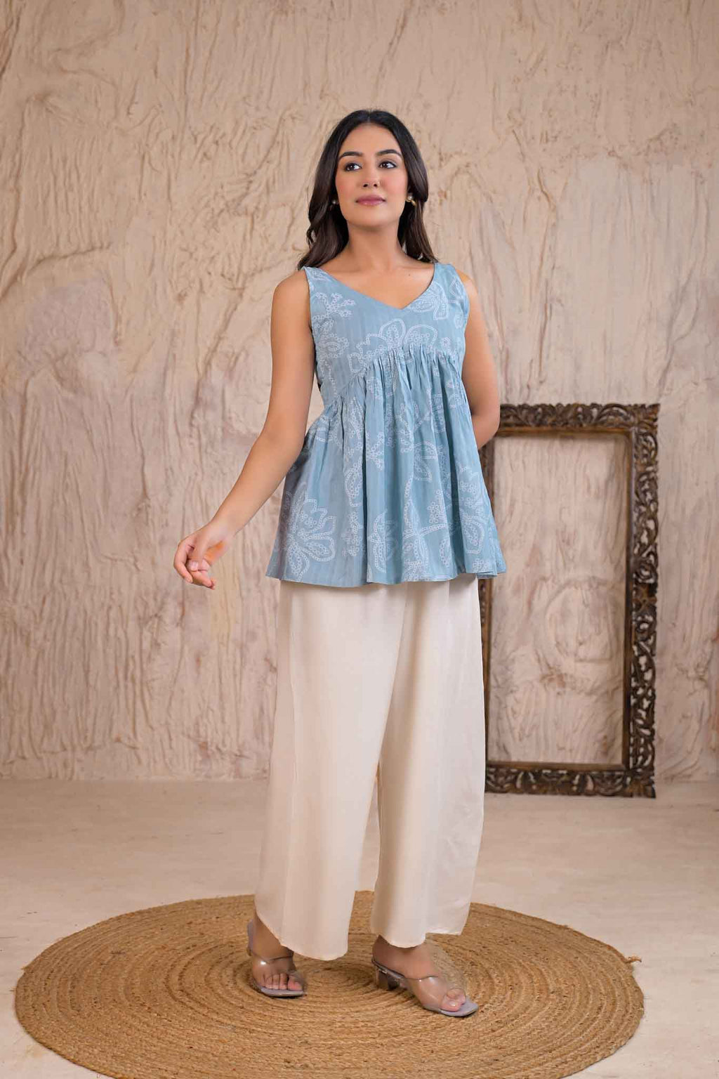 Rayon Powder Blue Kurti Front Alternate