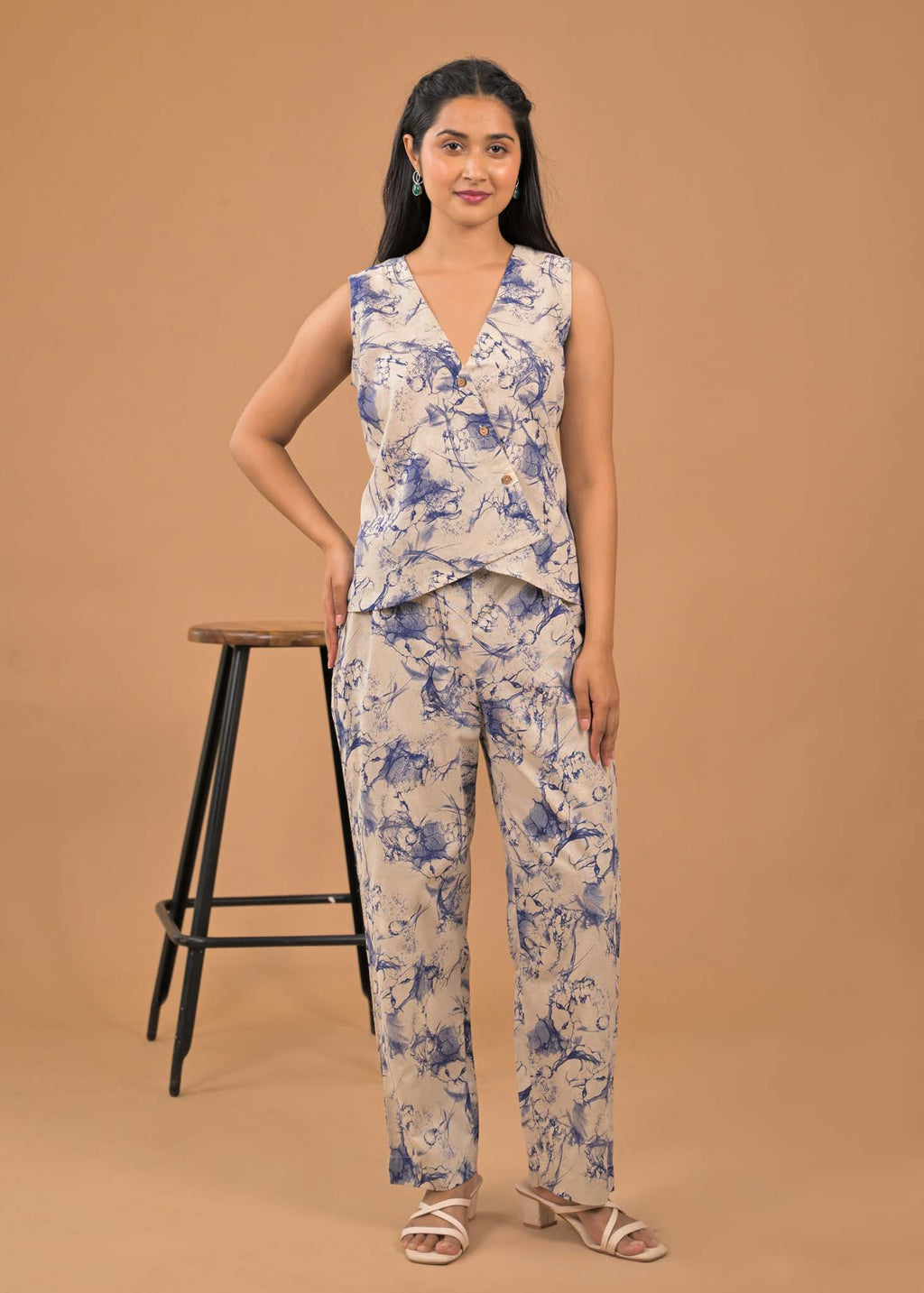Pure Cotton Blue Abstract Print Co-ord Set Front