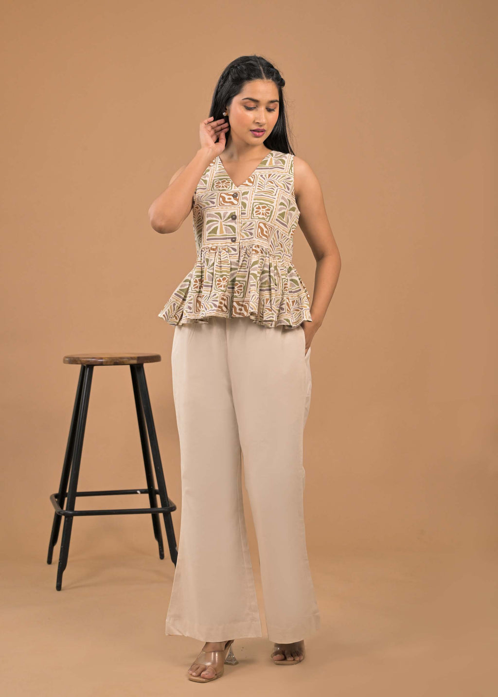 Regular Wear Mustard Floral Top and Bottom Set Front