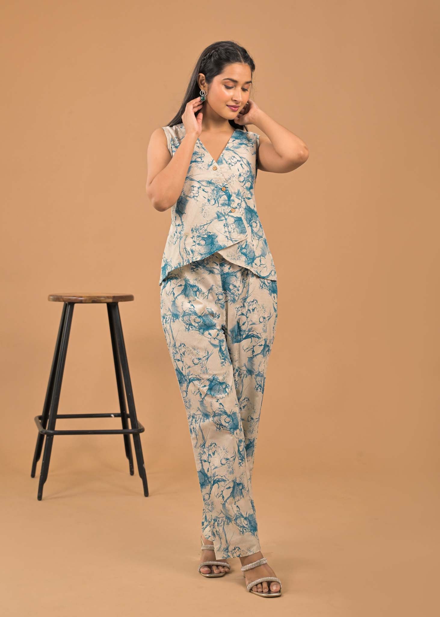Pure Cotton Morpeach Abstract Print Co-ord Set Front