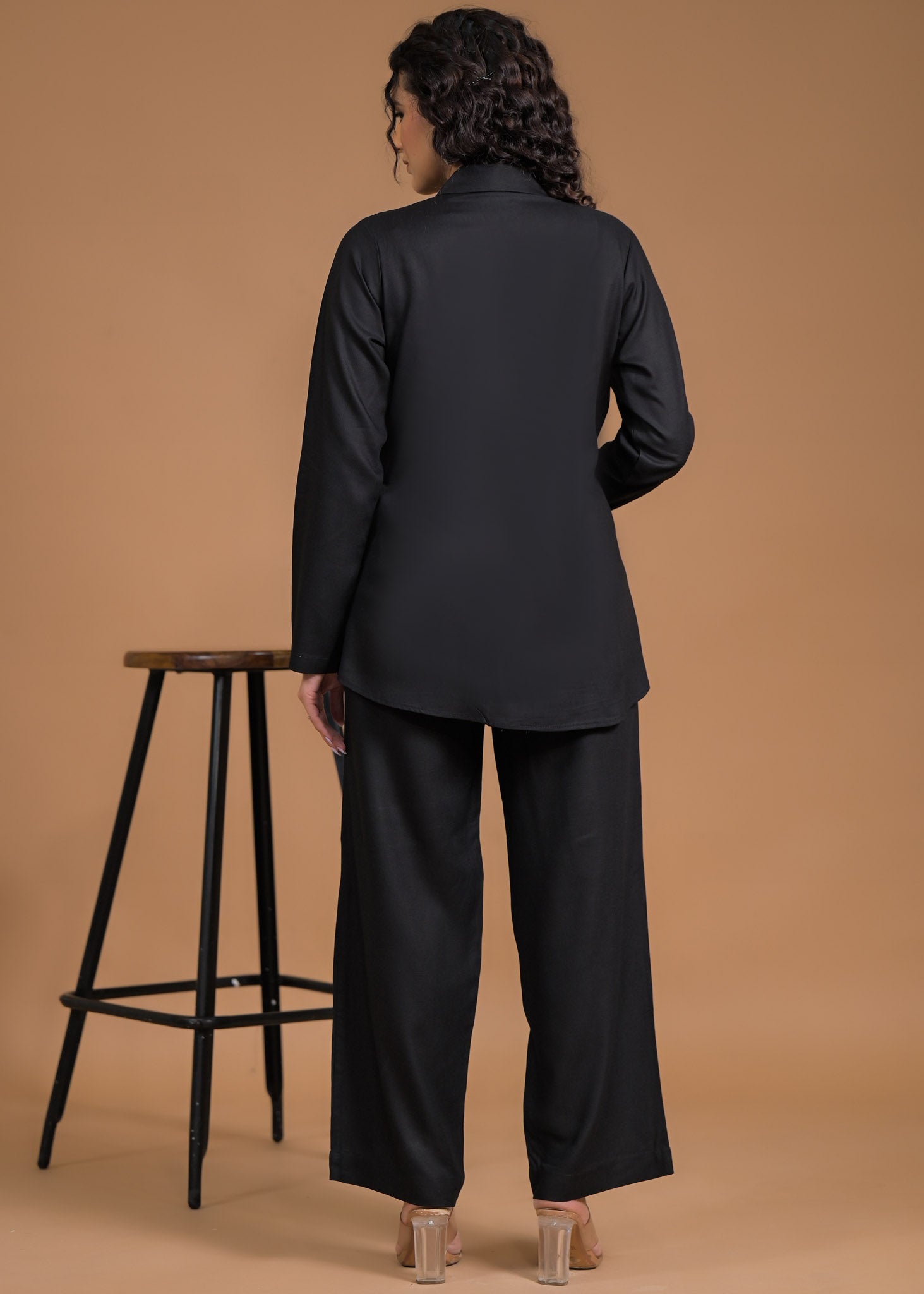 Pure Viscose Black Coord Set Back