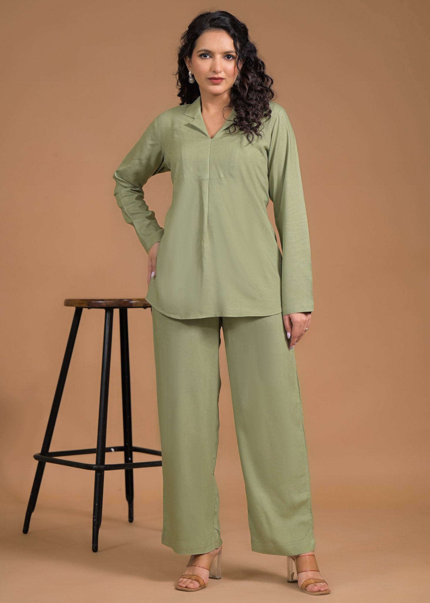 Rayon Sage Green Coord Set Front