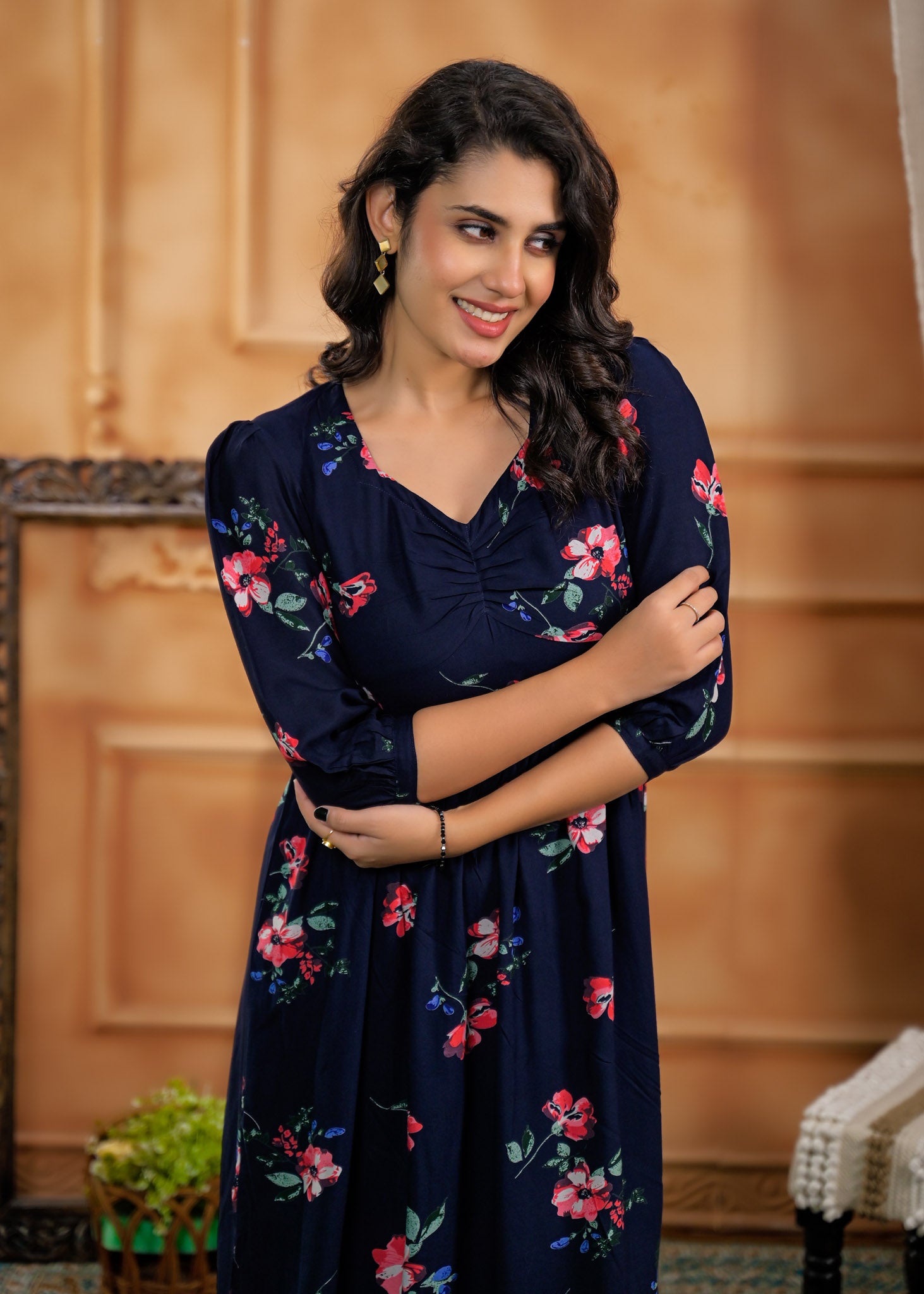 Rayon Navy Blue Dress 3