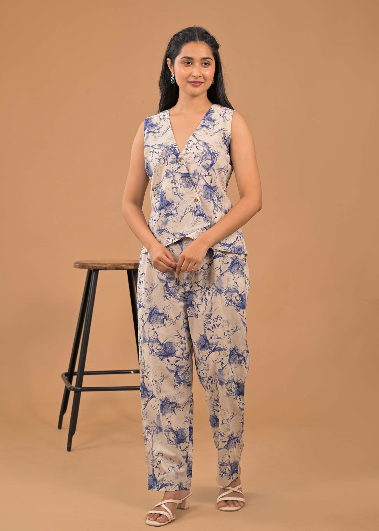 Pure Cotton Blue Abstract Print Co-ord Set