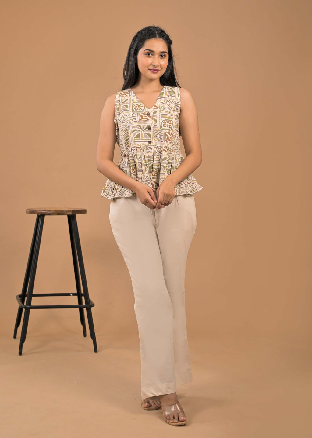 Pure Cotton Mustard Floral Top and Bottom Set Front