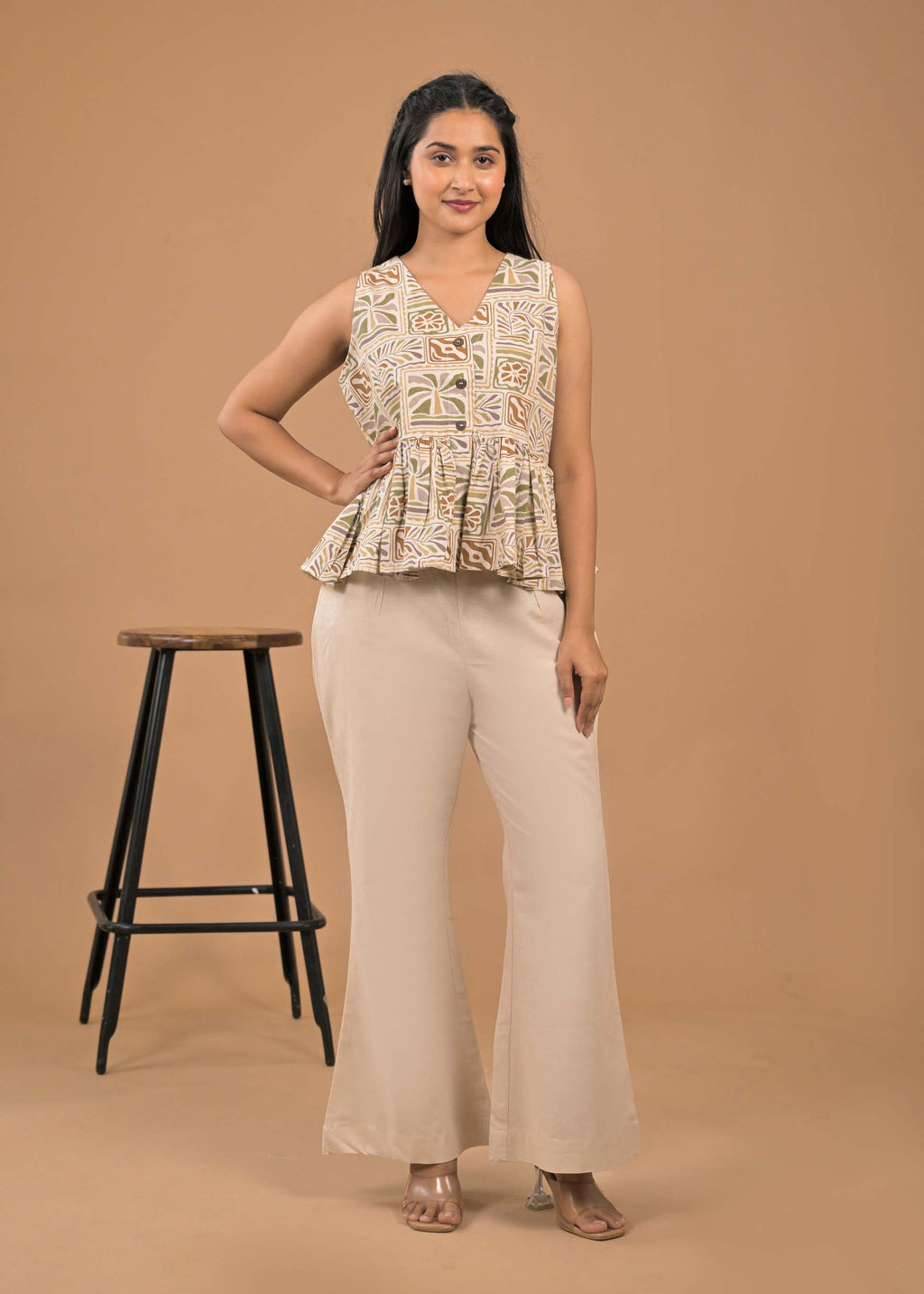 Casual Wear Mustard Floral Top and Bottom Set Front