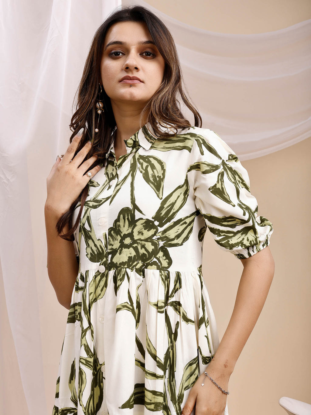 Rayon Bottle Green Dress 3