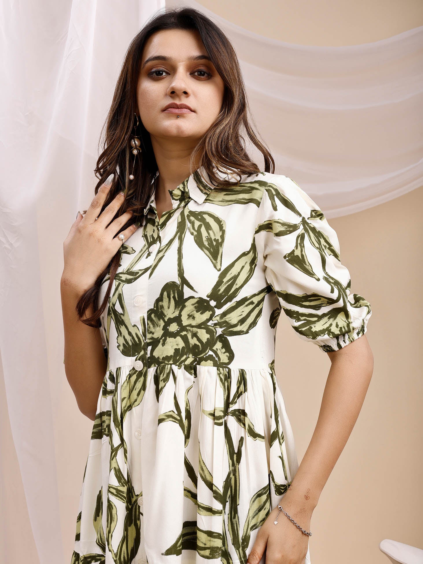 Rayon Bottle Green Dress 3