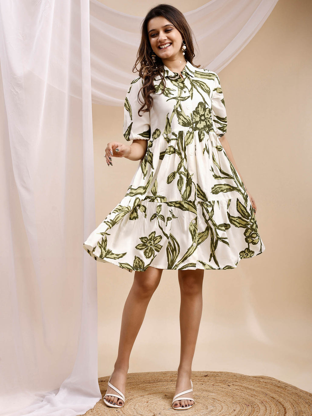 Rayon Bottle Green Dress 5