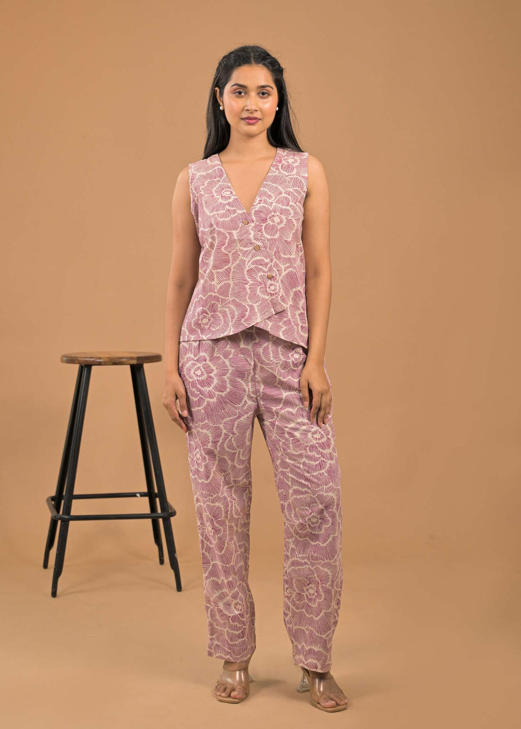 Pure Cotton Maroon Floral Co-ord Set Front