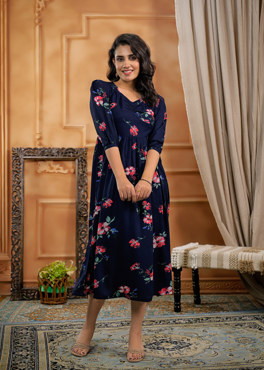 Rayon Navy Blue Dress 5