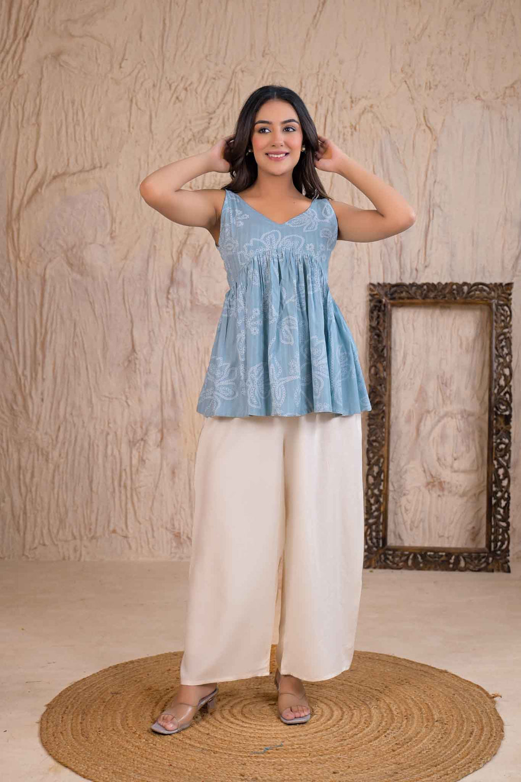 Rayon Powder Blue Kurti Front Full Alternate