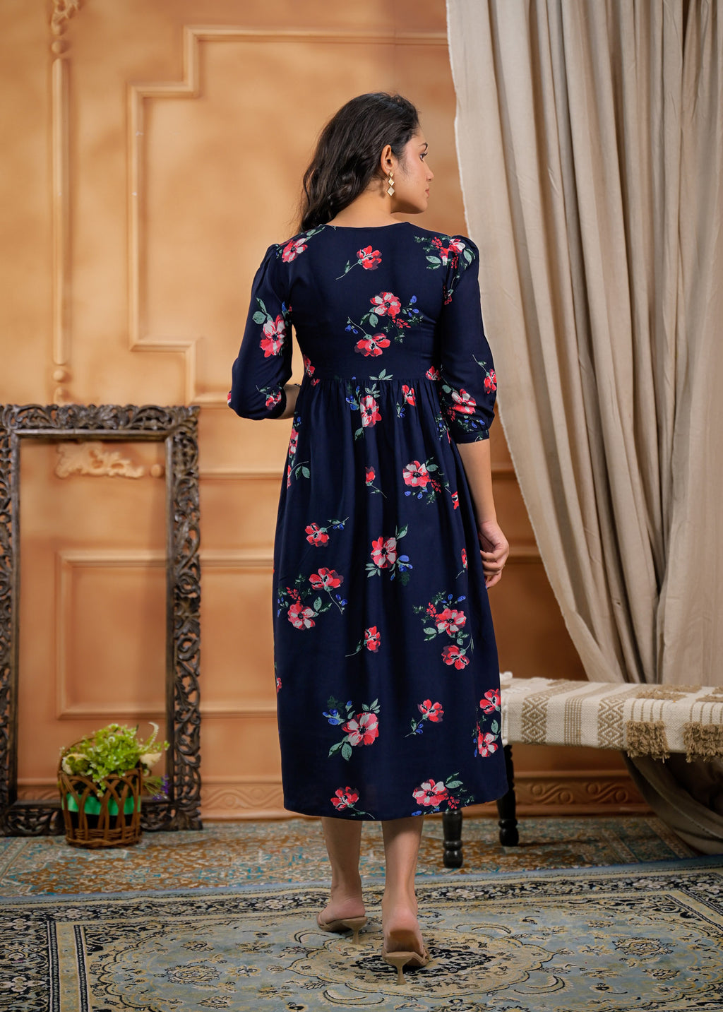 Rayon Navy Blue Dress 4