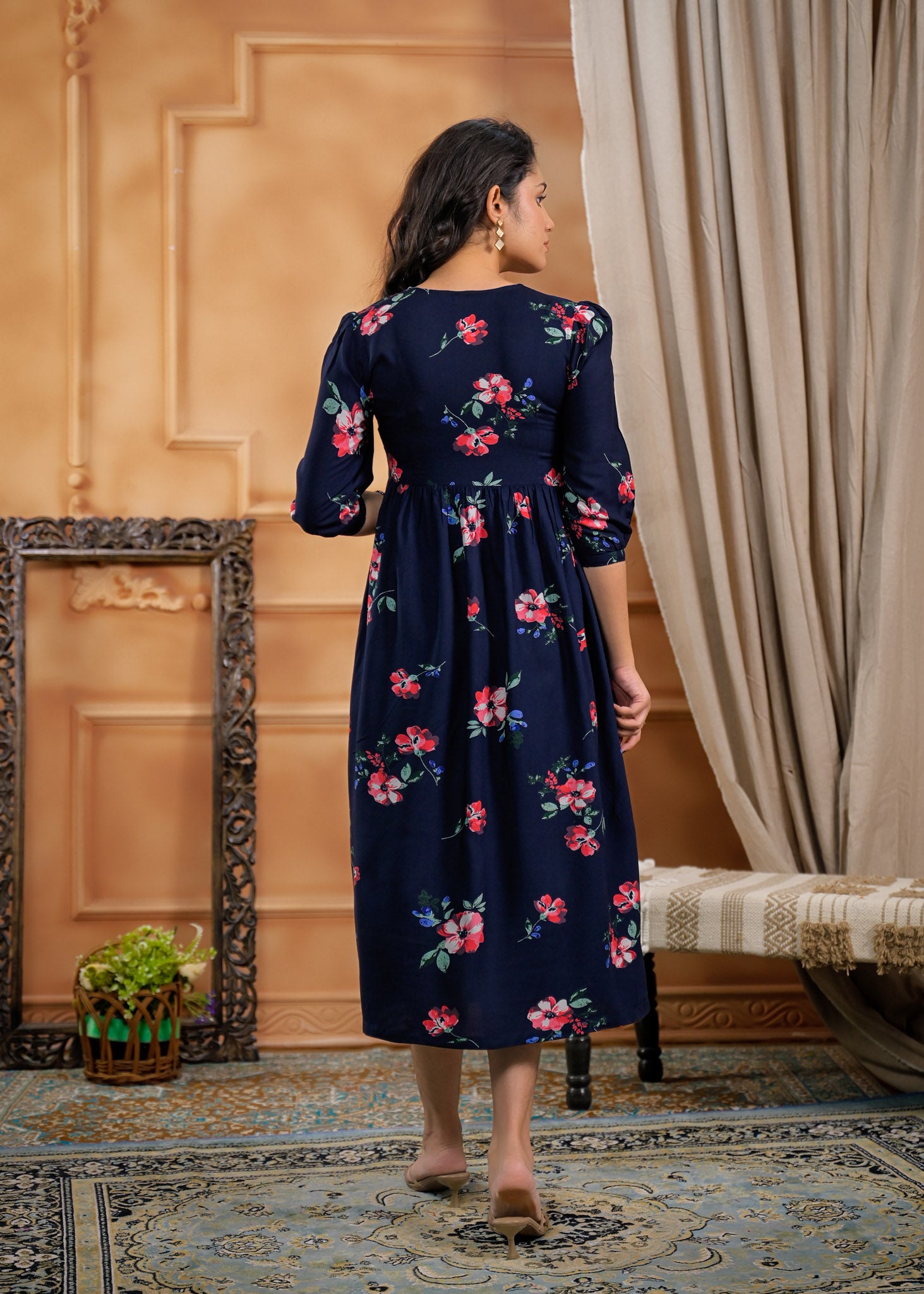 Rayon Navy Blue Dress 4