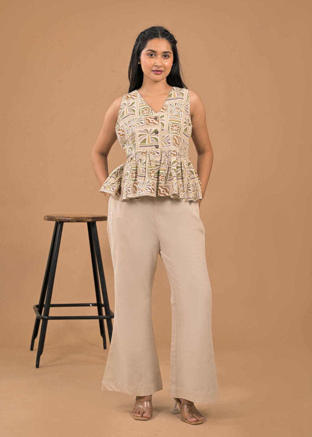 Pure Cotton Mustard Floral Top and Bottom Set Pocket