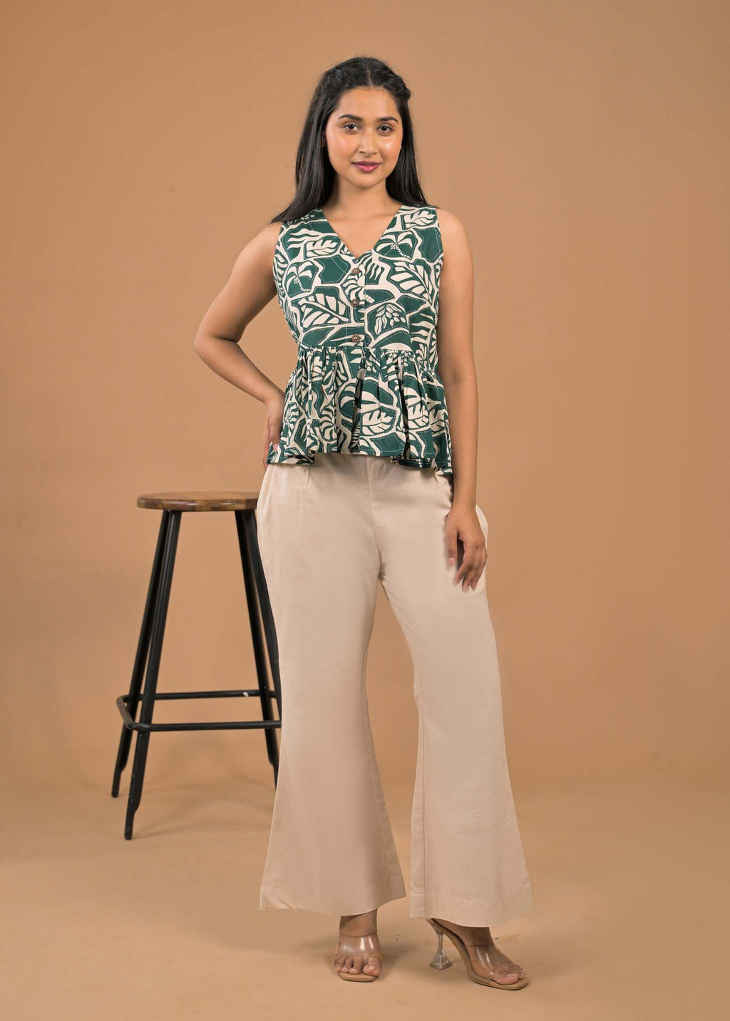 Regular Wear Green Top and Bottom Set Front